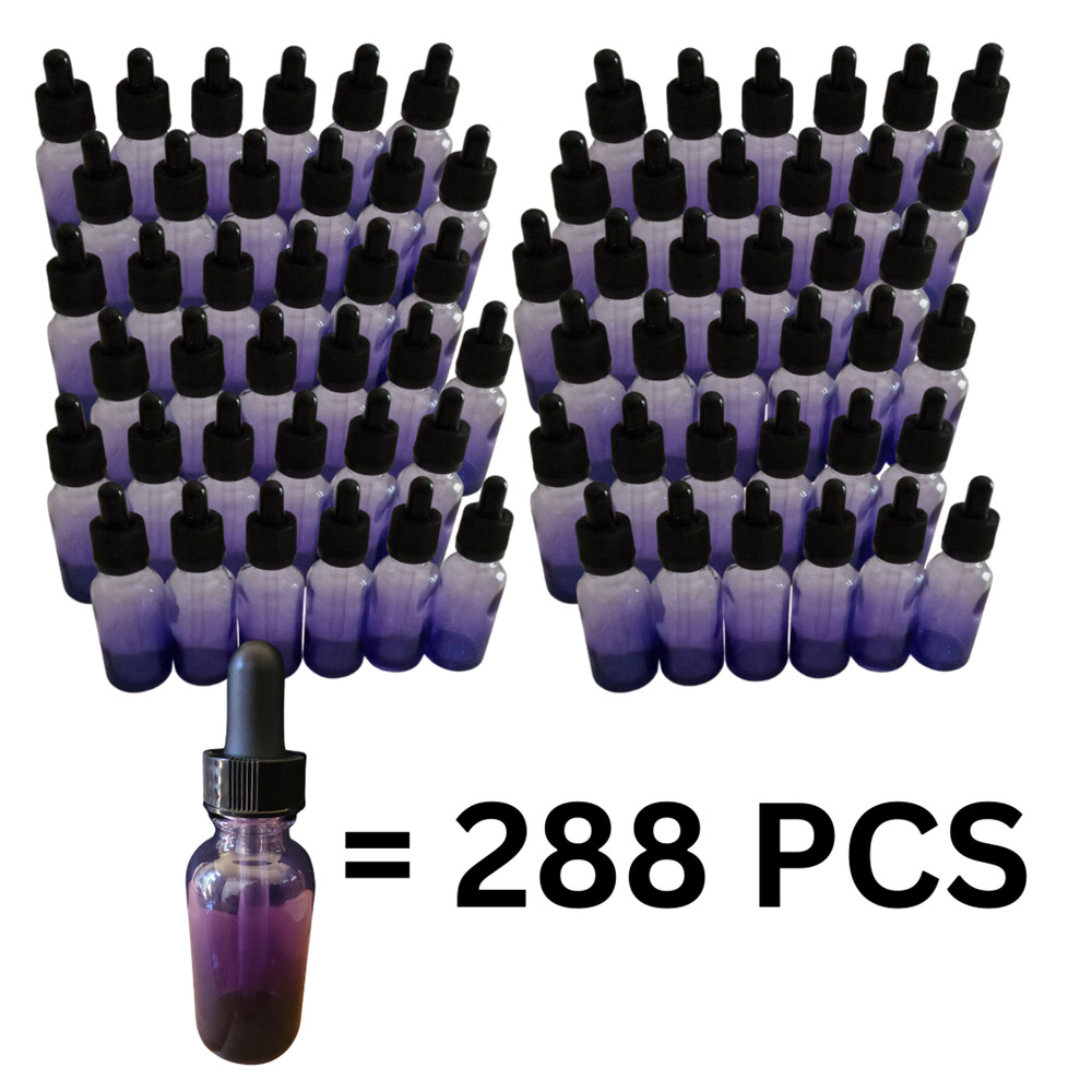 Purple Shaded Clear Boston Round 1 oz 30ml Glass Bottles 288 pcs w/ Droppers Top